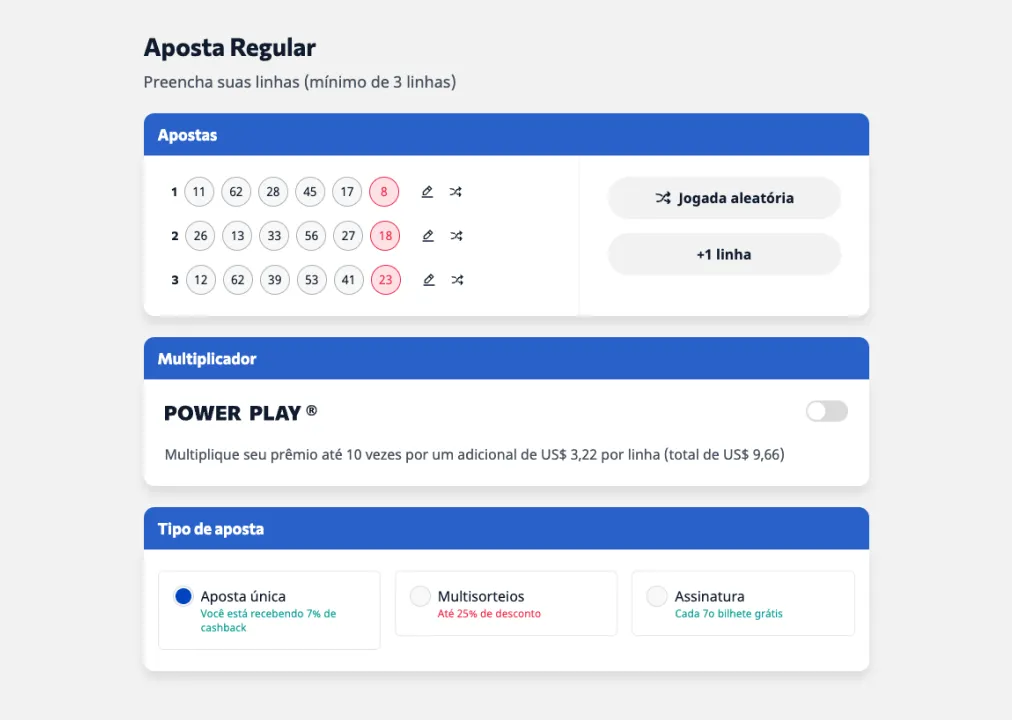 Como adicionar online o Power Play da Powerball EUA