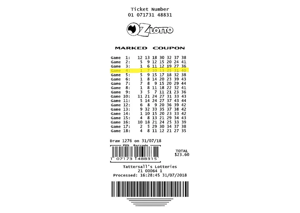 Ganho por números na Oz Lotto